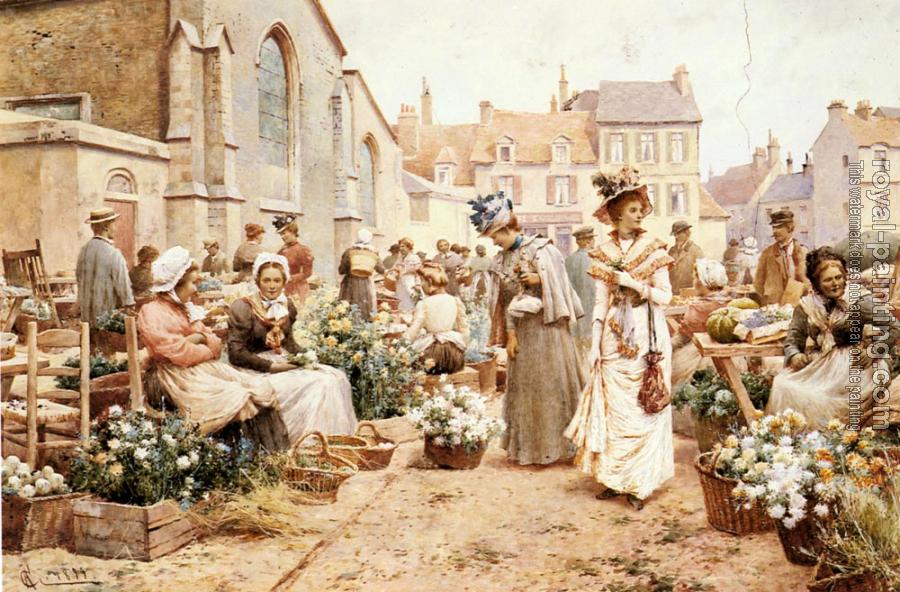 Alfred Glendening : Flower Market in a French Town